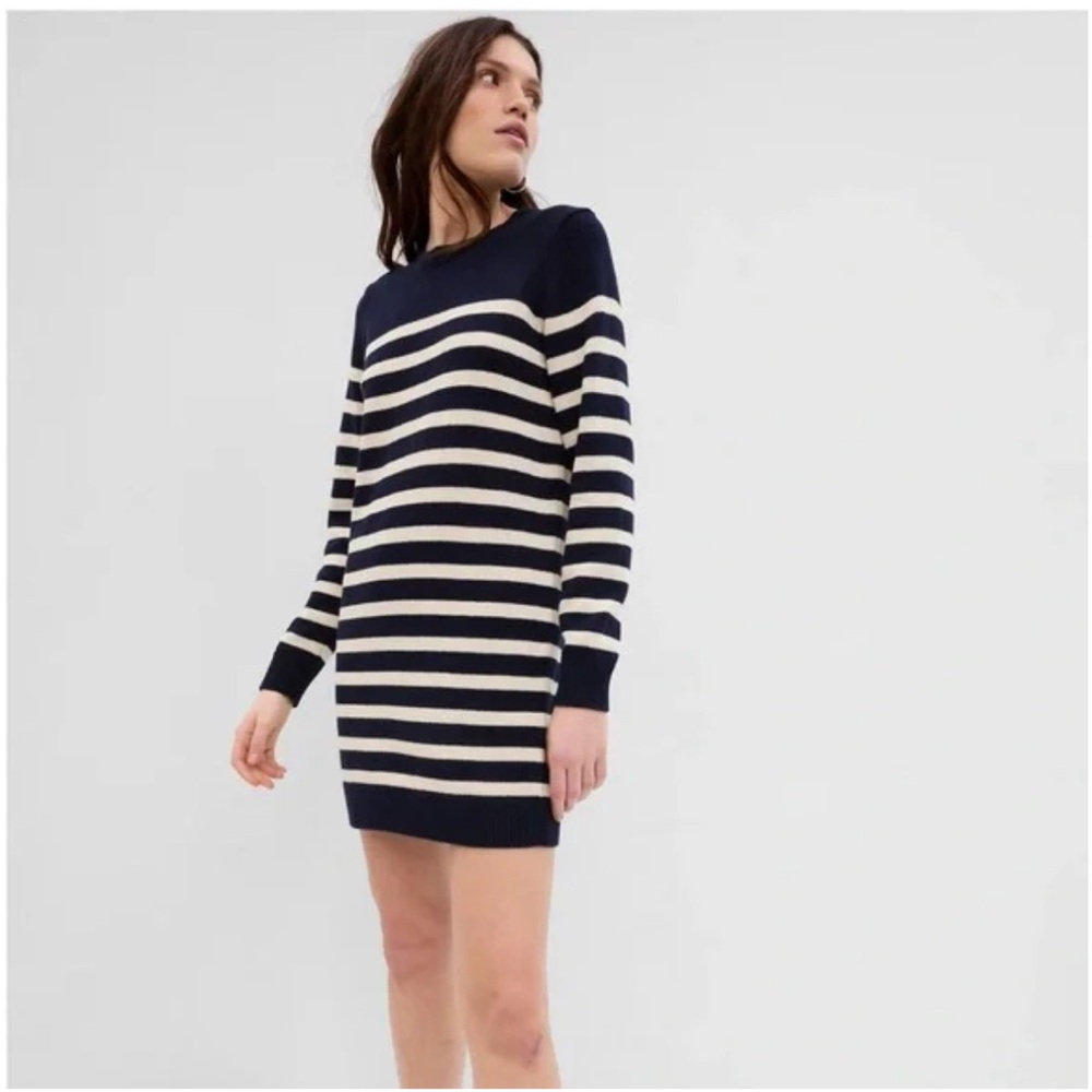 Striped Navy and Cream Sweater Dress